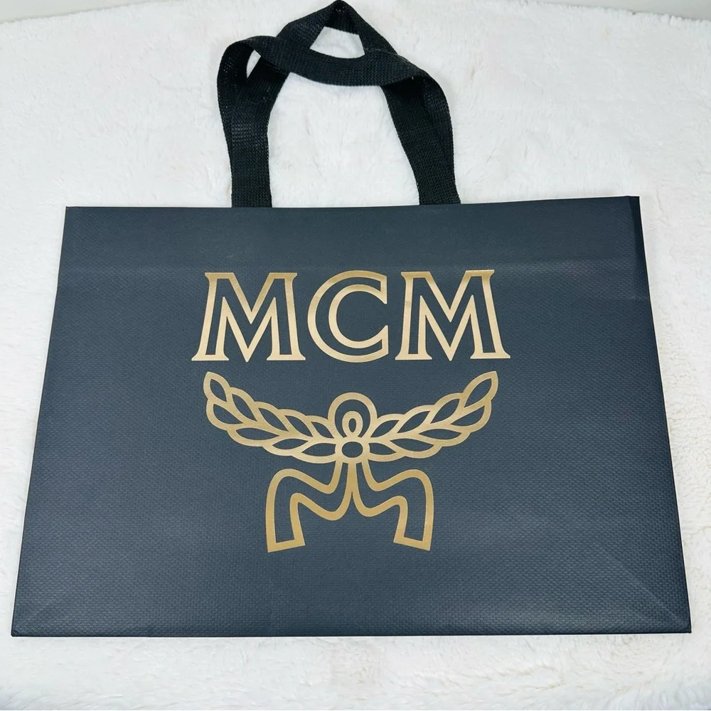 MCM 14.5”x10”x5” Authentic Black Gold Logo Shopping Paper Bag Gift Tote Small - Picture 1 of 4